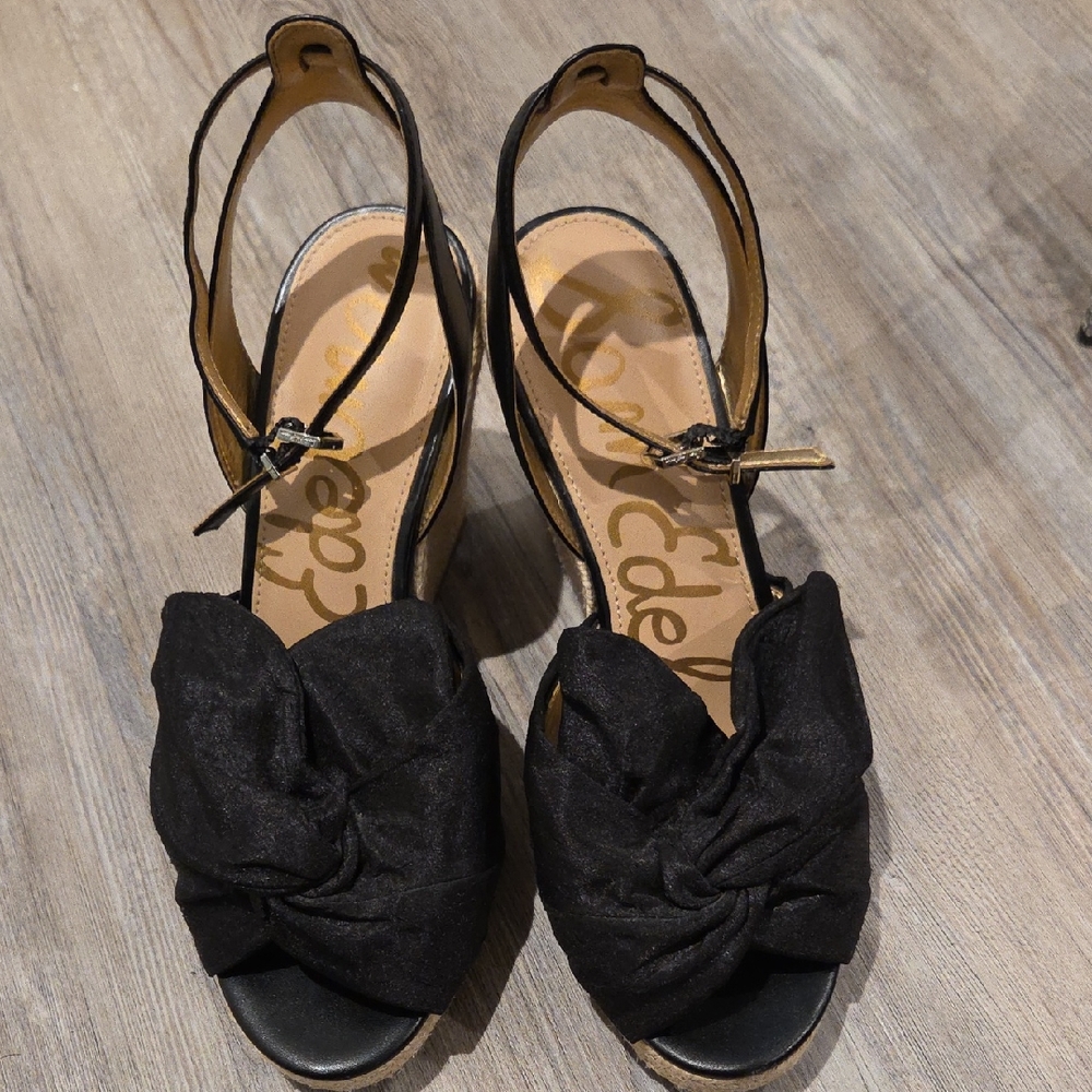 Sam Edelman Black Bow Wedge Sandals Size 9